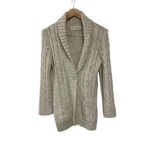 Zara Cable Knit Ribbed Shawl Collar Cardigan Oatmeal Beige Sweater M